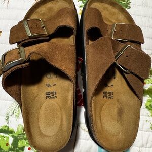 Birkenstock Women Brown Suede Sandals